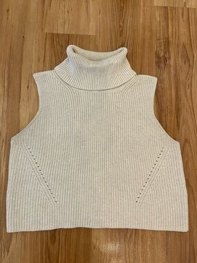 FRENCH CONNECTION ivory cropped cotton sleeveless knit turtleneck L